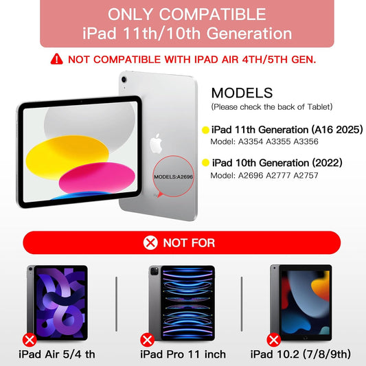 NOKBABO for iPad 11th 10th Generation Case with Keyboard, Magnetic Wireless Detachable Folio case with Pencil Holder, Keyboard for iPad 11th(A16,2025) & ipad 10th Generation(2022) - Light Pink