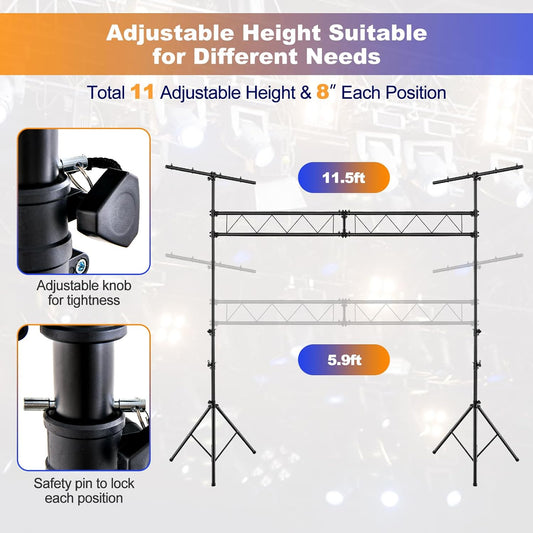 S AFSTAR DJ Light Stand, 14 FT Heavy Duty Metal Lighting Truss System W/Adjustable T Bars, 32 Mounting Points & Triangle Foot, Portable Truss DJ for Audio Stage, 220 Lbs Load (Lights Not Included)