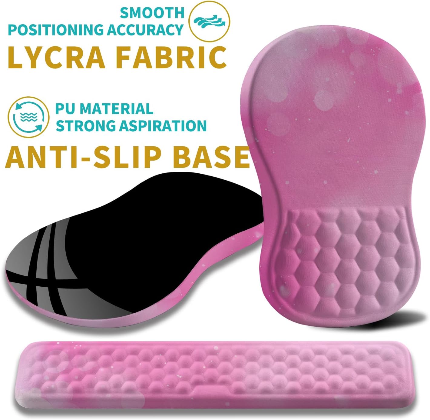 Hokafenle 2 in 1 Ergonomic Mouse Pad Wrist Support & Wrist Rest for Computer Keyboard Set, with Relieve Carpal Tunnel Pain Massage Bulge and Full Memory Gel Design (2In1 Set, Sweet Pink)