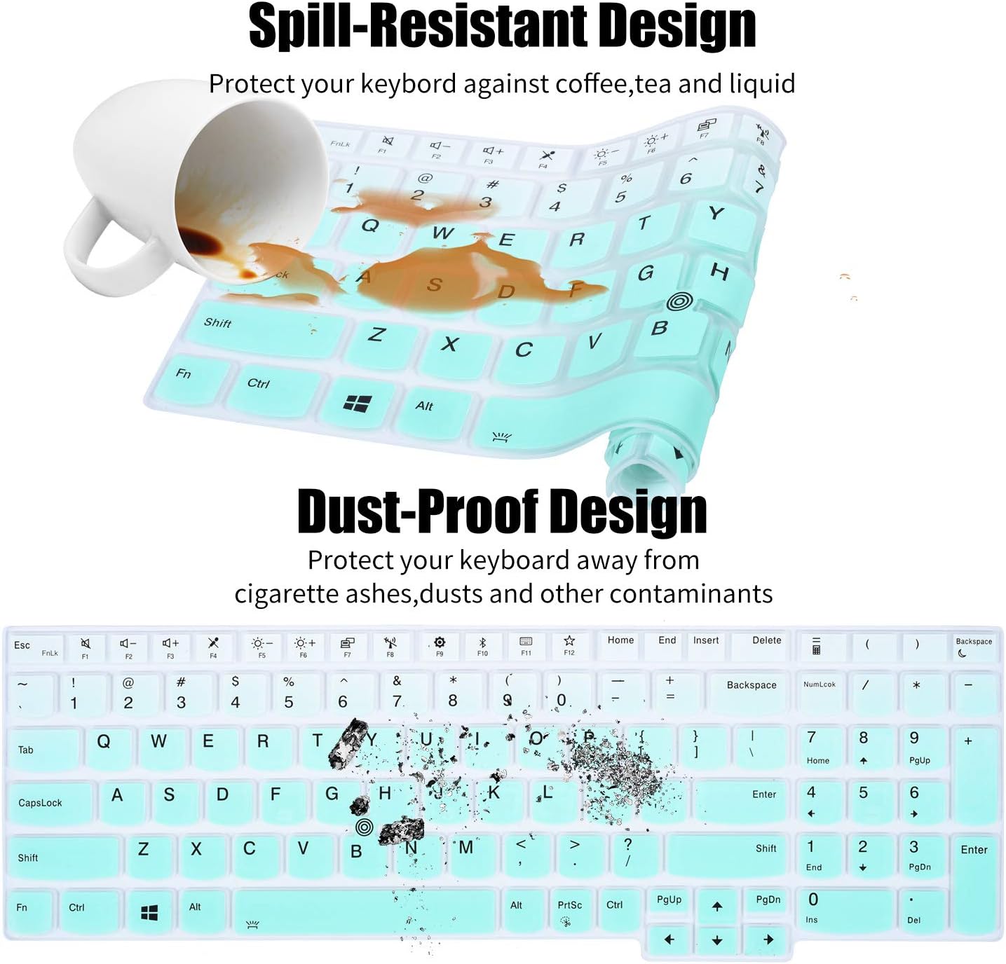 CaseBuy Keyboard Cover for 2022 15.6" Lenovo ThinkPad E15 Gen 4 3 2 T15 L15 T15p Gen 3 2 1 L15 P51s P52 P52s P53 P72 P73/ThinkPad E580 E590 E595 L580 L590/ThinkPad T570 T575 T580 T590, Gradual Mint
