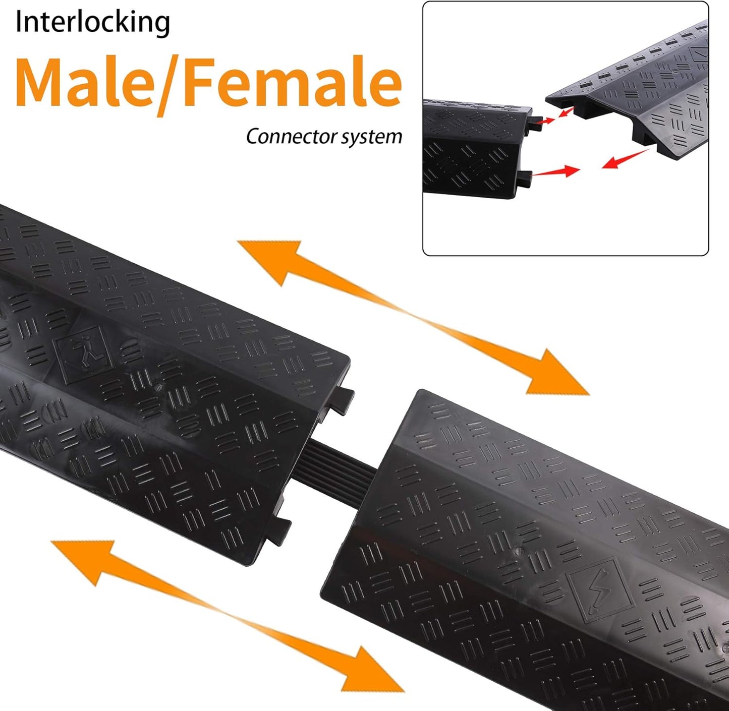 Medium 2 Pack - Floor Cord Cover Cord Protector Drop Over Drop Trak Cable Ramp for Office Warehouse - Black