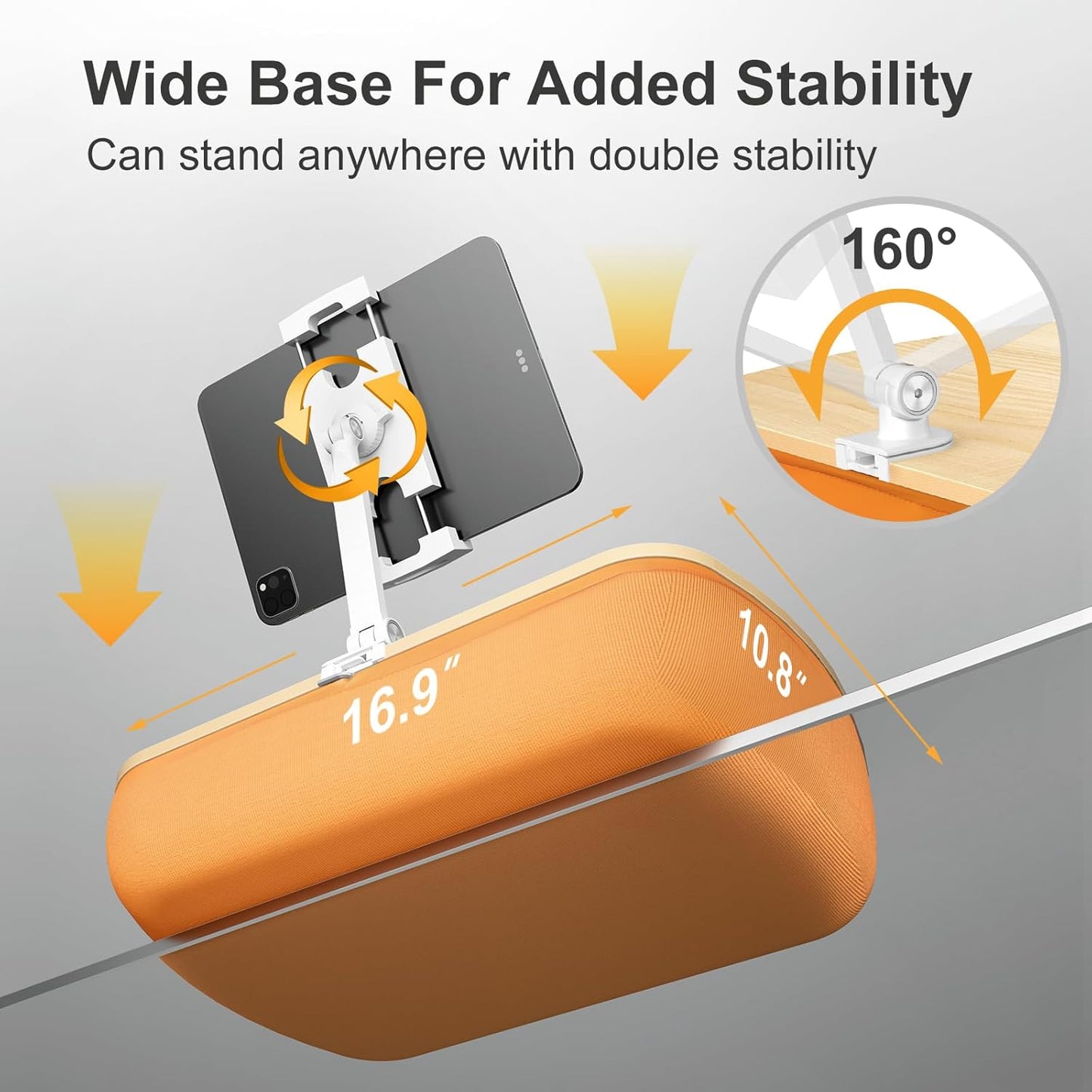 Cozy Kindle Pillow Stand with 360° Adjustable Tablet Holder, Wooden Panel, iPad Stand for Hands Free Reading in Bed, Couch, Sofa, Compatible with 4.7"-13" Kindle, iPad, Phone, up to 14"Laptop