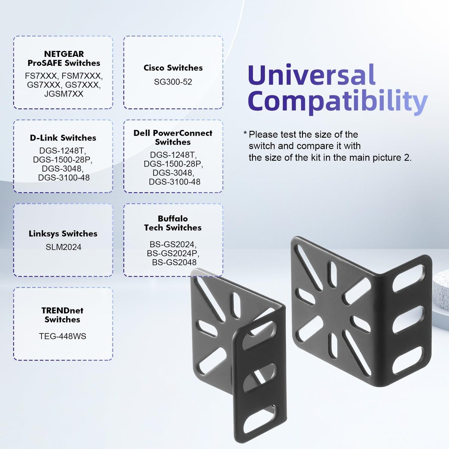 Rack Mount Kit for 17.3 inch Switches, Adjustable Rack Ears for Buffalo Tech, Cisco, NETGEAR,Dell, D-Link, Linksys and TRENDnet Products, Adjustable Hole Distance 13-35mm