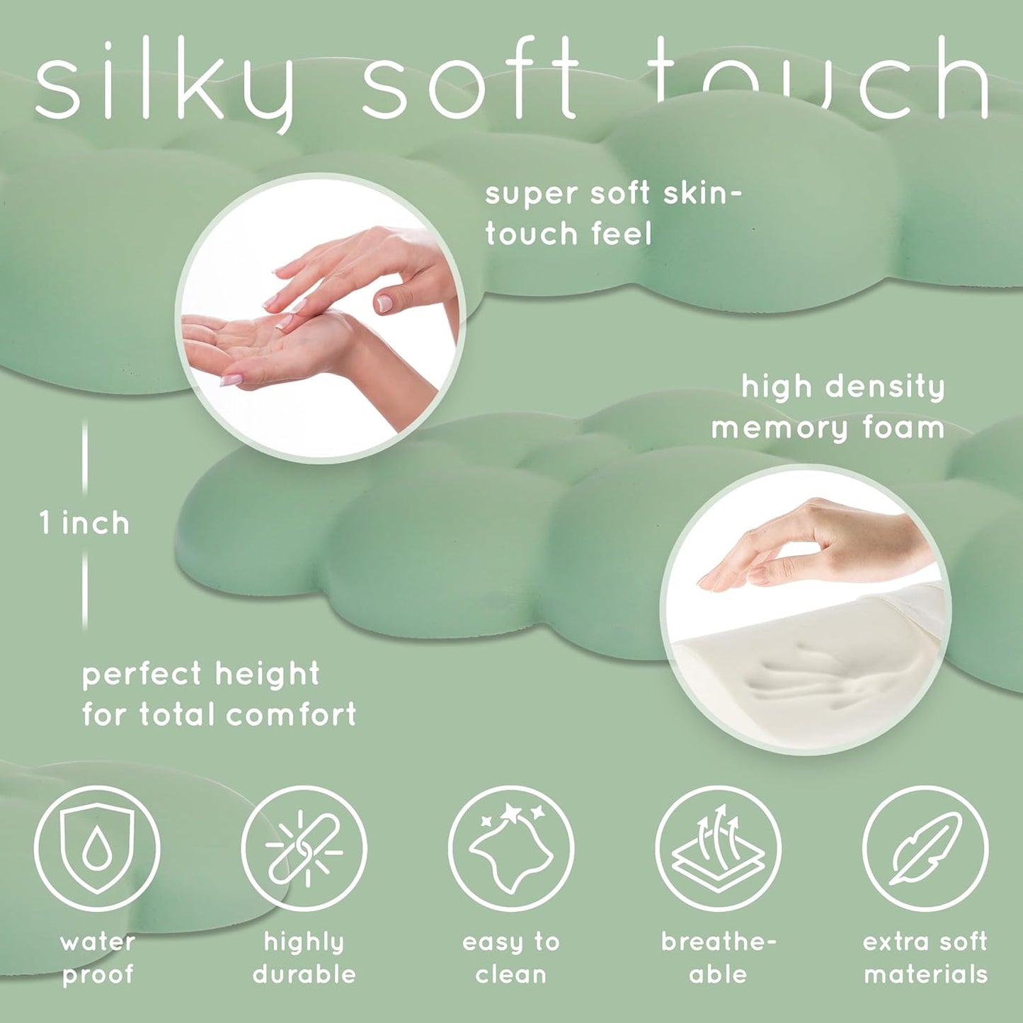 Qloud Cloud Wrist Rest Keyboard Wrist Rest for Computer Keyboard Pad, Cloud Keyboard Wrist Rest, Wrist Pad for Keyboard, Memory Foam, Non Slip Base, Comes with Mouse Pad - Pastel Green