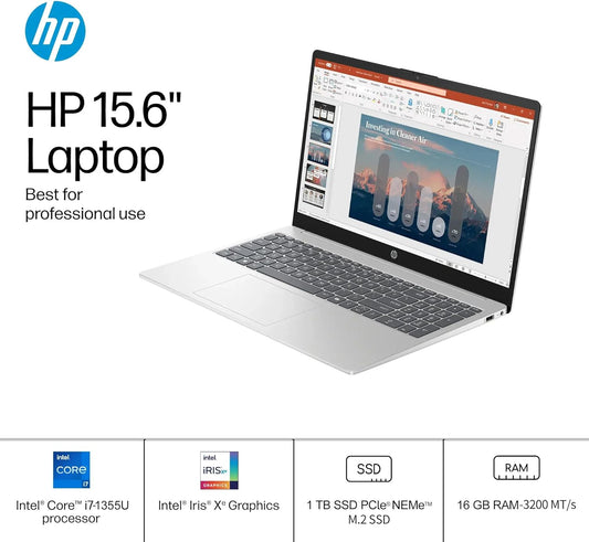 HP 15.6 Touchscreen Laptop Computer for Business, Intel 13th Gen i7-1355U(Up to 5.0 GHz), 15.6" FHD Touch Screen, 16 GB RAM, 1 TB SSD, Iris Xe GPU, Wi-Fi 6, HD Webcam, Windows 11 Pro, w/Accessories