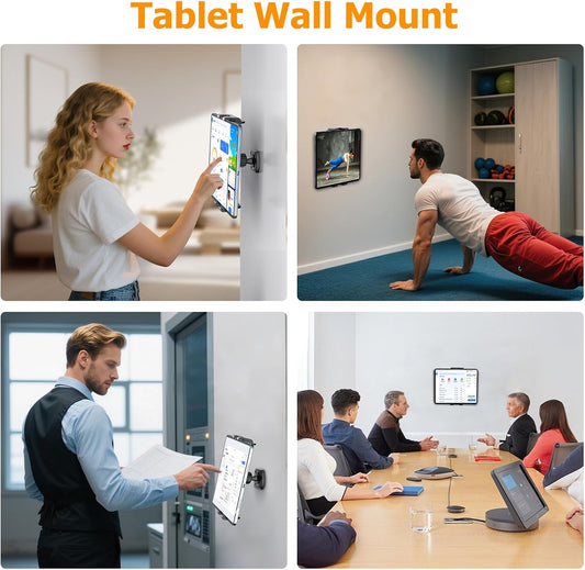 OHLPRO Tablet Wall Mount Holder 360° Rotating Adjustable Universal iPad Stand for Kitchen Office Warehouse Home, Compatible with 5"-13" Phone Tablets Galaxy Tabs Kindle Fire HD e-Reader Devices