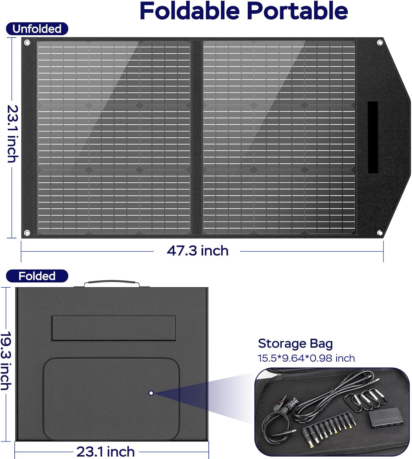 MARBERO 100W Portable Solar Panel 100 Watt Foldable Solar Panel Charger for Power Station, USB/DC Devices 18V Output(10 Connectors) >23% High Efficiency IP68 Waterproof for Camping Outdoor RV Cloudy