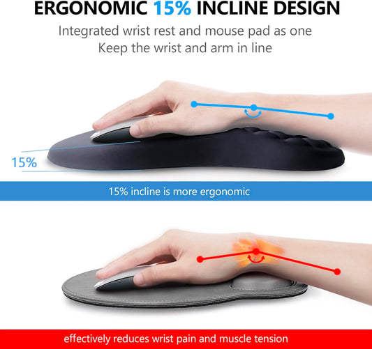 Mouse Pad Wrist Support, Laokiiy 2 in1 Keyboard Wrist Rest+ Ergonomic Mouse Pad, Non-Slip Wrist Rest for Computer Keyboard, Made Easy Typing & Relieve Wrist Pain(Black