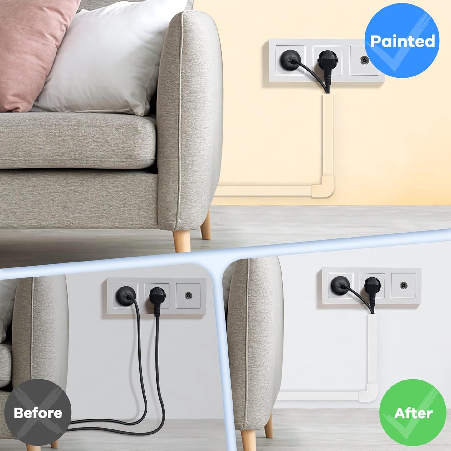 126in Cord Hider Kit, ZhiYo Wire Hiders for TV on Wall, Paintable Cable Management Kit, Wire Cover for Wall Mount TV, Beige Cable Raceway, Cord Cover Wall Wire Management Kit, 8xL15.7in W1.18inH0.67in