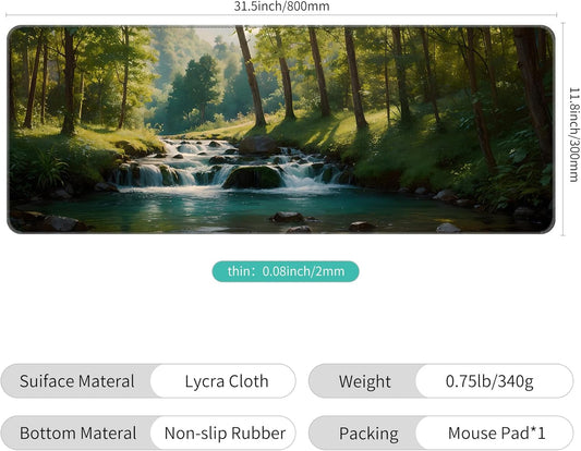 Dynippy Thin Extended Gaming Mouse Pad (31.5 * 11.8 * 0.08 inch) with Stitched Edges Large, Long XXL Keyboard and Mouse pad Desk Mat for Gaming Office & Home - Forest