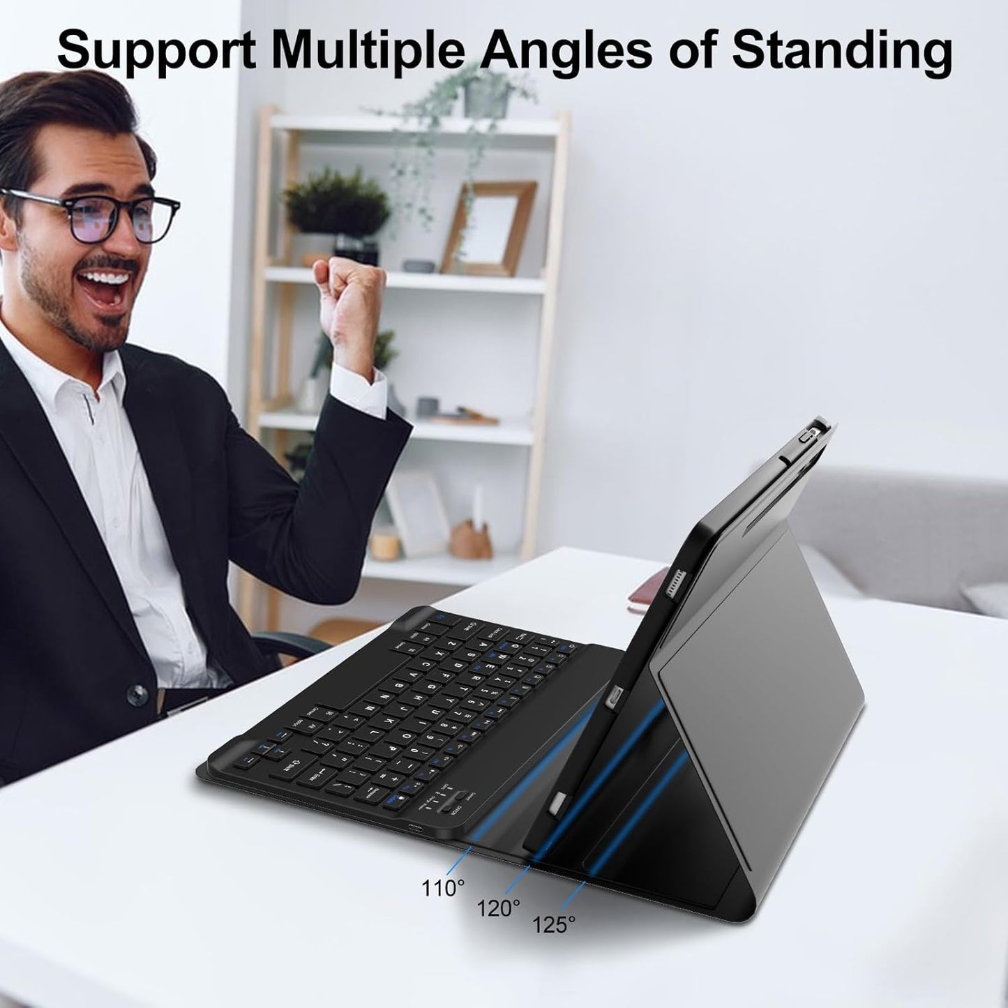 Galaxy Tab S9 FE+/ S9+ /S10+ 12.4 Inch Case with Keyboard, Detachable Bluetooth Keyboard with Pen Holder for Samsung Tab S10+ Plus/S9+ Plus/S9 FE+ Plus/S8+ Plus/S7FE/S7+ Plus 5G 12.4", Black