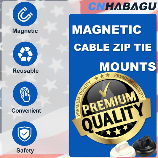 Magnet Zip Tie Mount Clips Magnetic Zip Ties Mount Base Holder Multipurpose Wire Cable Holder Mount Wire Clips Management for Home Office Marine Electrical Wiring (Black, 10 Piece)