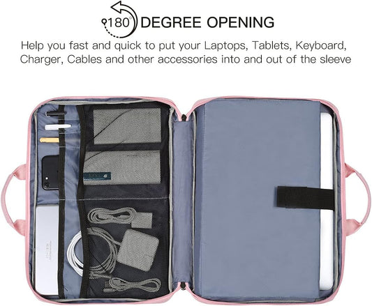 11.6-12.9 Inch Laptop Bag Sleeve Women Ladies TSA Travel Briefcase with Organizer for Lenovo Chromebook Flex 3 11, Macbook Air 13 A2337, Acer Chromebook Spin 311, Surface Pro 7/6/5/4 HP Dell Case,Pink
