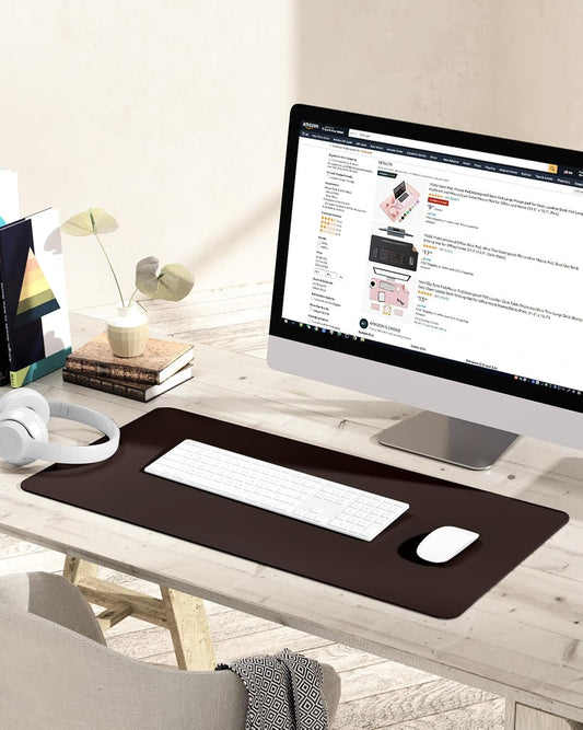 YSAGi Non-Slip Leather Desk Pad, Waterproof Laptop Computer Desk Keyboard Mat, Table Protector Blotter Mat, Large Mouse Pad for Office/Work/Home/Decor(Dark Brown, 31.5" x 15.7")
