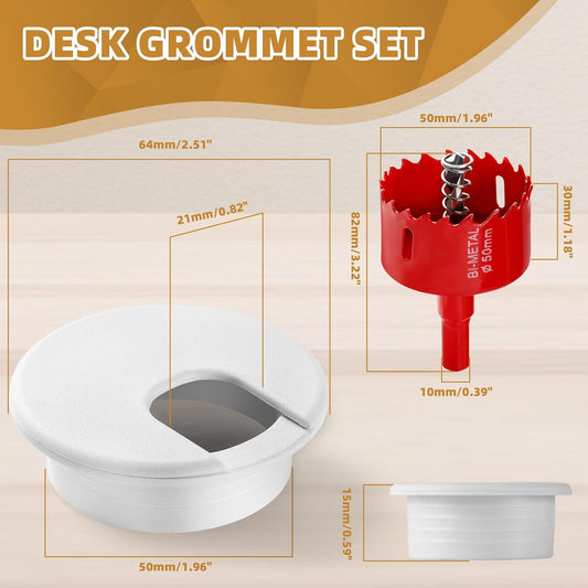 Desk Grommet 2 Inch (50 mm) 10 Pieces, Desk Hole Cover for Cables White, ABS Plastic Grommet Hole Cover with Hole Saw for Wires Cables Through The Countertop by XIOGZAXI