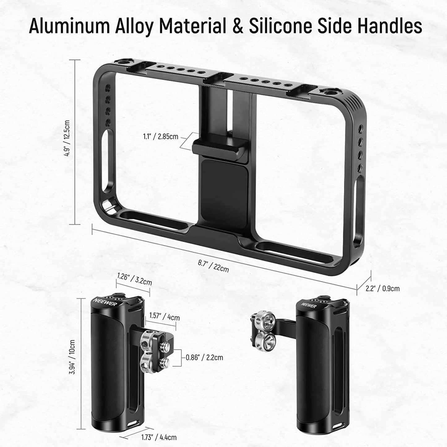 NEEWER Phone Stabilizer Video Rig Kit, Aluminum Handheld Phone Cage with Silicone Handles&Adjustable Phone Clip Compatible with iPhone 14 Plus 14 Pro Max 13 Pro Max Samsung for Vlogging Live Streaming