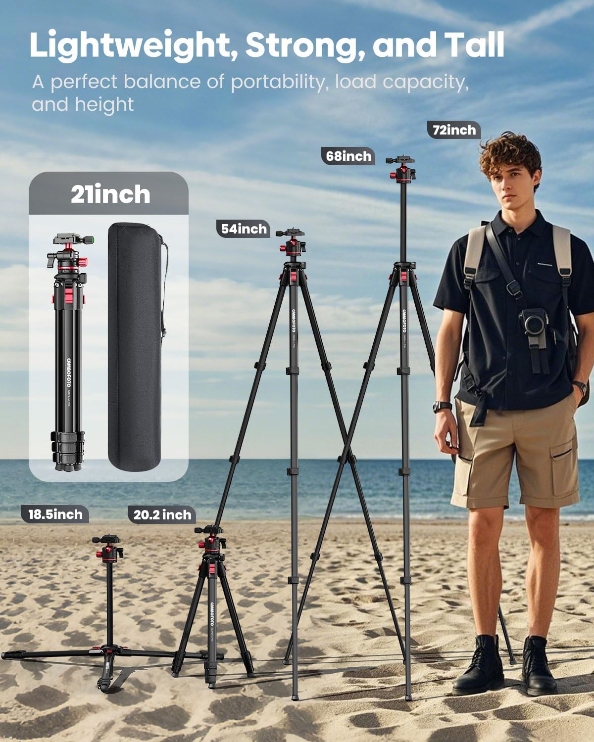 CAMBOFOTO 68" Lightweight Travel Camera Tripod with Ball Head, Compact Aluminum Tripod for DSLR/SLR, Compatible with Canon, Nikon, Binoculars, Telescope (Supports 8.8 lbs, Weighs 2.62 lbs)