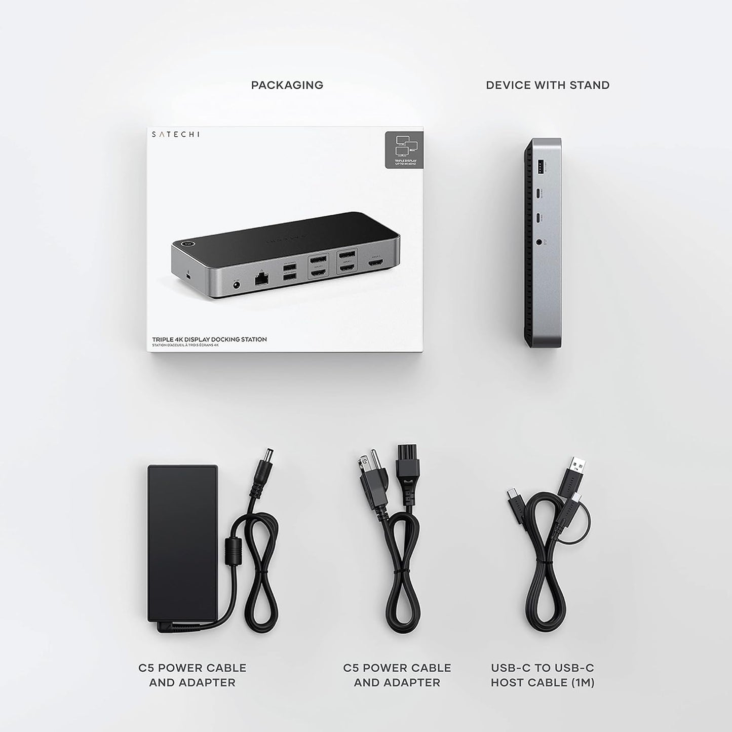 Satechi 13 in 1 Triple 4K USB C Docking Station, 100W Charging, 2 DP, 3 HDMI, 2 USB C, 3 USB-A, Gigabit Ethernet, and Audio Jack for Mac/Windows, MacBook Air/Pro M4/M3/M2/M1, DisplayLink Required