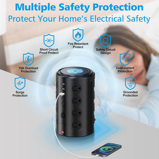 Surge Protector Power Strip,Desk Charging Station with 15W Wireless Charger, Multiple Outlets Charging Station with 16 AC Outlets & 5 USB (2 USB C) Port, for Home, Office, Dorm Room(10FT)