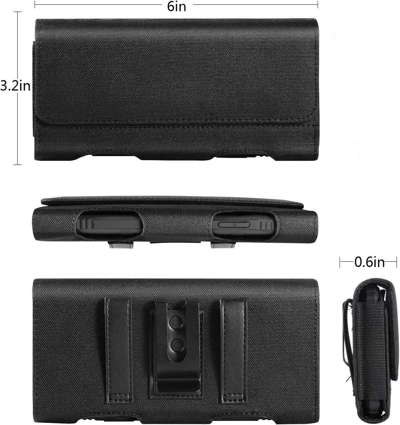 BECPLT for iPhone 17 Pro 17/16/15/14/13/12/11 Pro Cell Phone Pouch Nylon Holster Case with Belt Clip Cover for iPhone Xs X Galaxy S25 S24 S23 S22 S21 S20 (Black)
