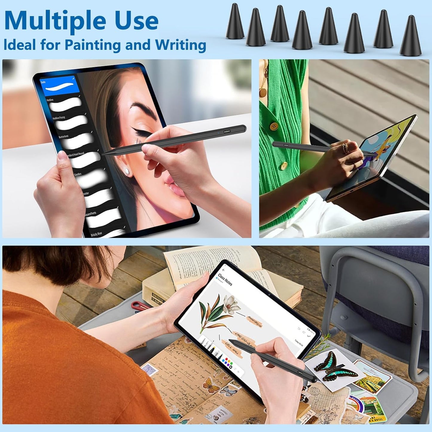 8 Pack Pencil Tips, Replacement Tips Only Compatible with Our KARFUN Pencil, iPencil Nib for iPad Pencil 2018-2023, iPad 10/9/8/7/6 Gen, iPad Pro 11/12.9, iPad Air 5/4/3, iPad Mini 6/5Gen (Black)