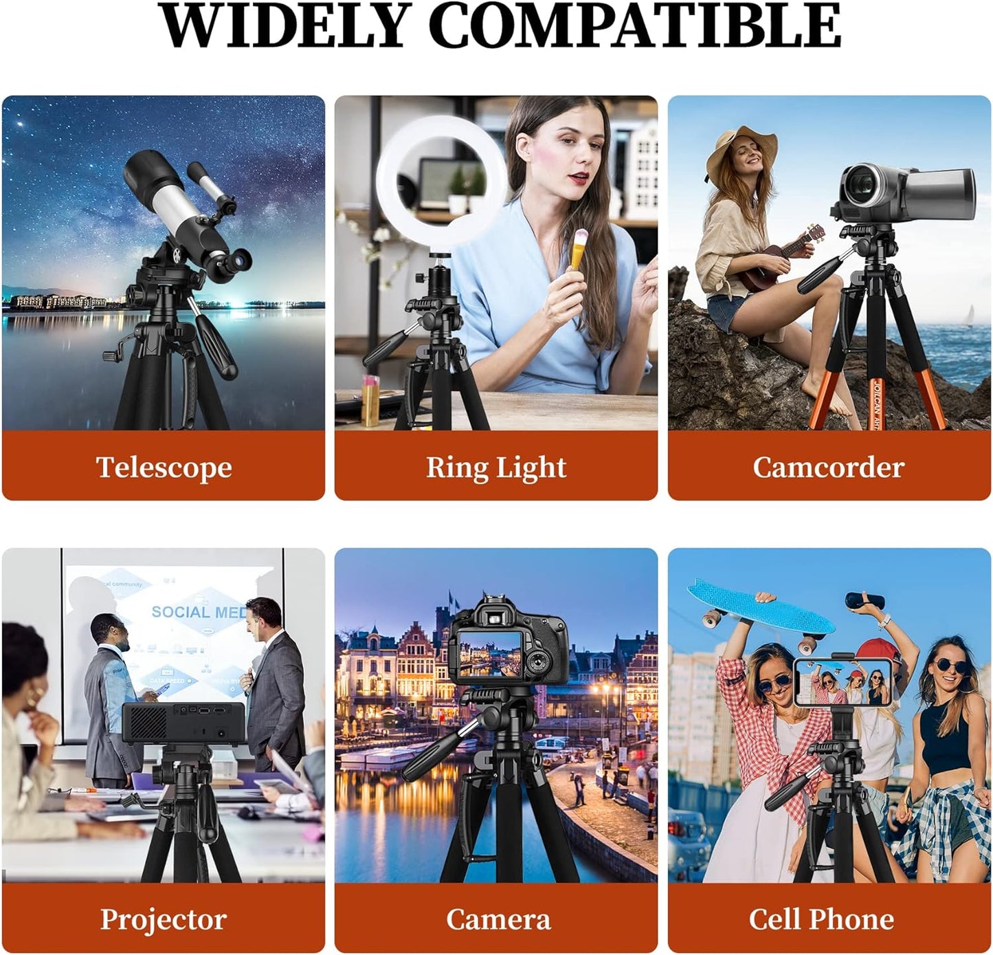 JOILCAN Tripod Camera Tripods, 74" Tripod for Camera Cell Phone Video Photography, Heavy Duty Tall Cameras Tripod Stand, Professional Travel DSLR Tripods Compatible with Canon iPhone, Max Load 15 LB