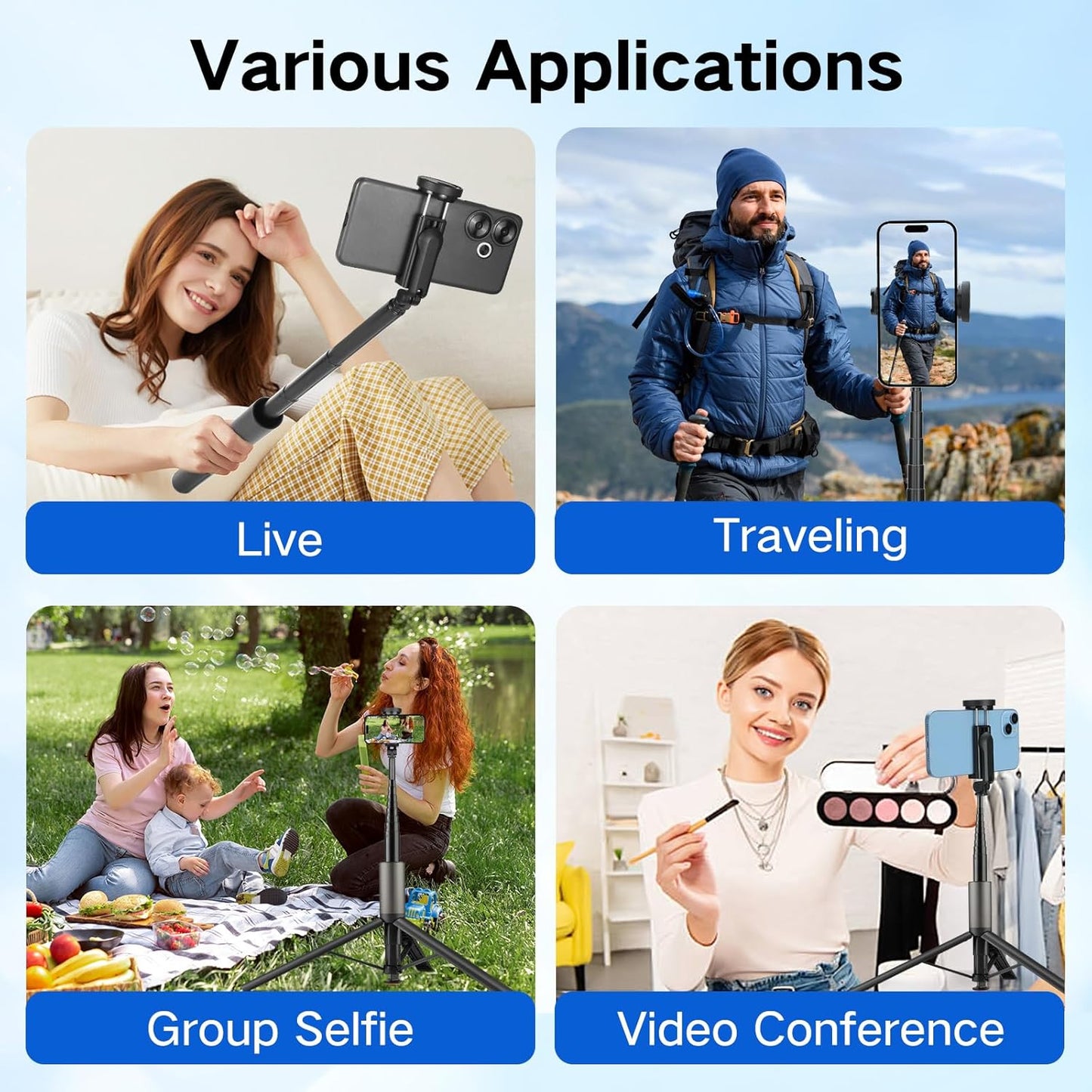 62 inch Automatic Tripod for iPhone, Auto-Open Phone Tripod Stand with Magnetic Smart Remote,Selfie Stick Remote Cell Phone Zoom Lens Size,Travel Selfie Stick for iPhone/Android