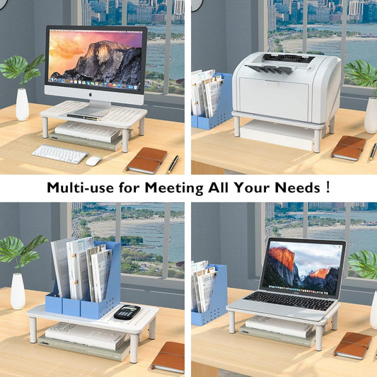 BONTEC 2 Pack 3 Height Adjustable Monitor Stand Riser with Pen Holder, Ergonomic Metal Laptop Stand with Cable Management, Desktop Stand for Computer, Printer, Monitor, Laptop, Black Steel, 14.5 in