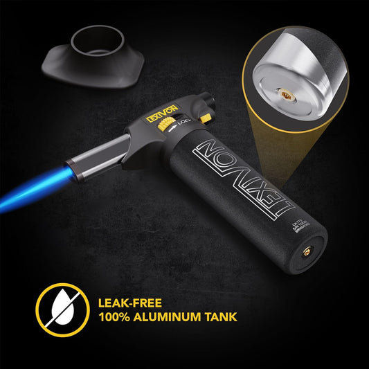 LEXIVON Butane Torch Lighter, Refillable Kitchen Cooking Torch | Self-Igniting with Safety Lock and Adjustable Flame | Pro-Grade Aluminum Tank (LX-775)