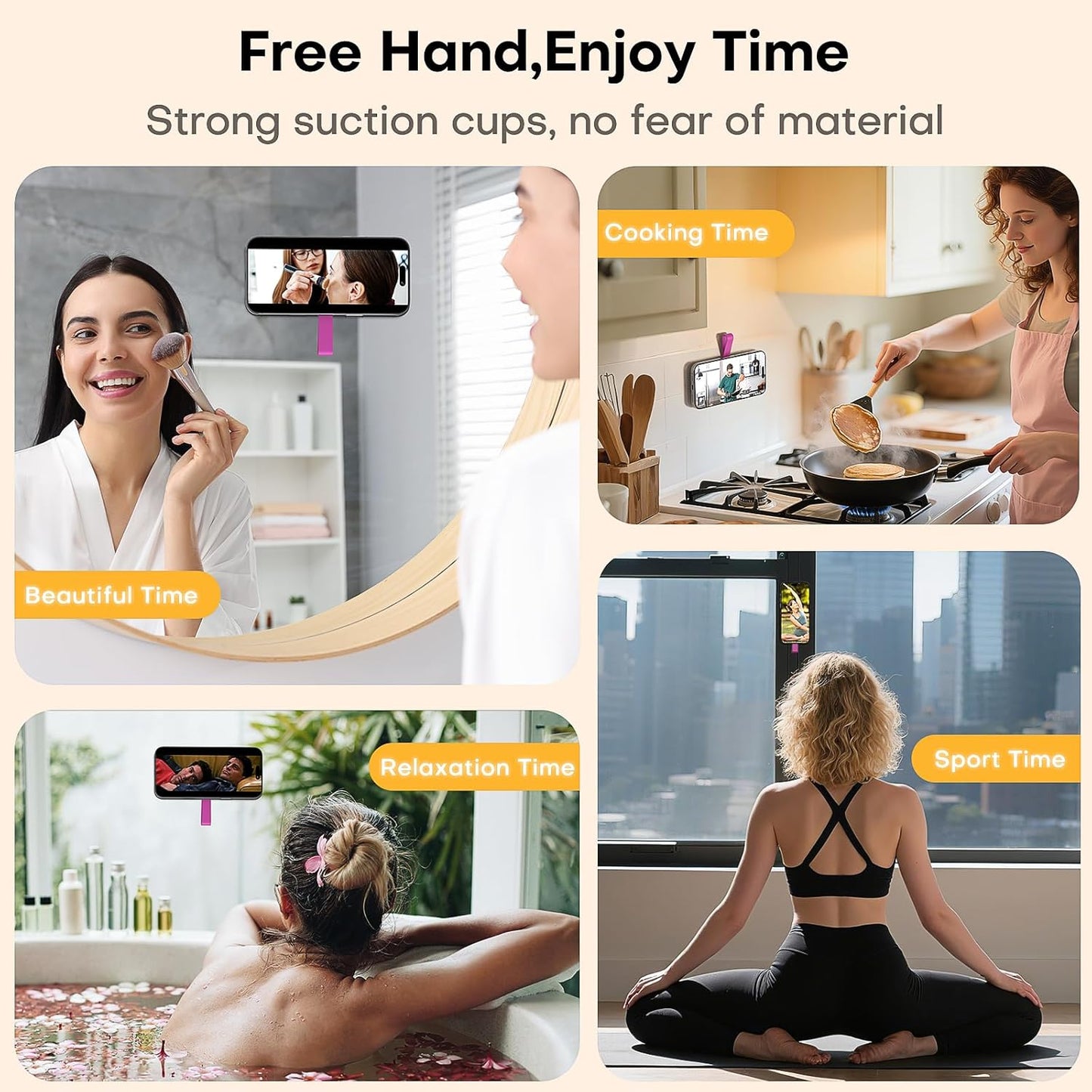 TAURI for Magsafe Suction Phone Grip,Universal Magnetic Suction Grip, 360 Rotating Hands-Free Holder, Silicone Suction Phone Grip Compatible with iPhone 16 Pro Max/15/Android/S25, Hot Pink