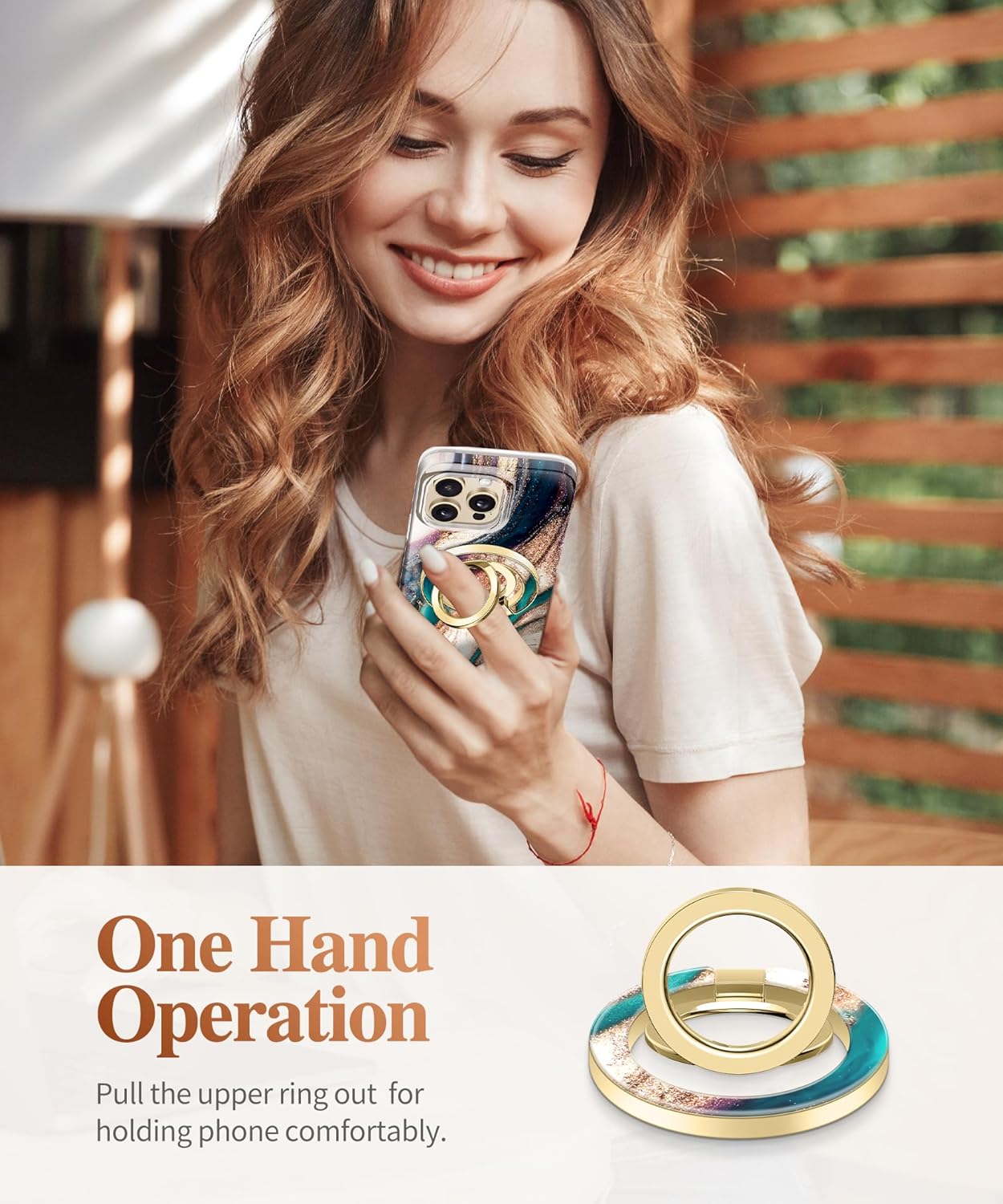 GVIEWIN Magnetic Phone Ring Holder, Compatible with MagSafe Phone Grip with Adjustable Stand, Magnet Phone Ring Kickstand for iPhone 16 Pro Max/Plus/15/14/13/12 Series/Other Phones (Drift Sand)