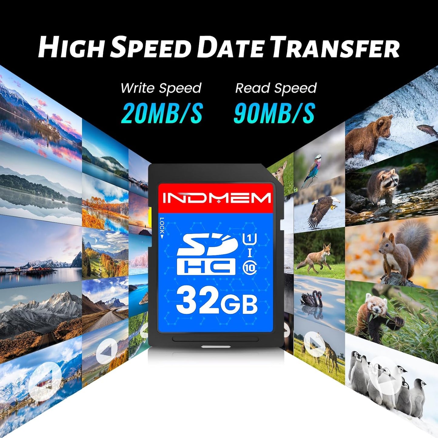 INDMEM SD Card 32GB, 10-Pack UHS-I Class 10 MLC Flash Memory Card, High-Speed Secure Digital Cards for Cameras, DSLR, Action Cams - Reliable Storage