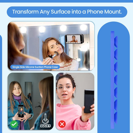 SUCKY Silicone Suction Phone Case Adhesive Mount - Anti-Slip Holder, Hands-Free Fidget Toy, Phone Accessory for iPhone and Android - Blue