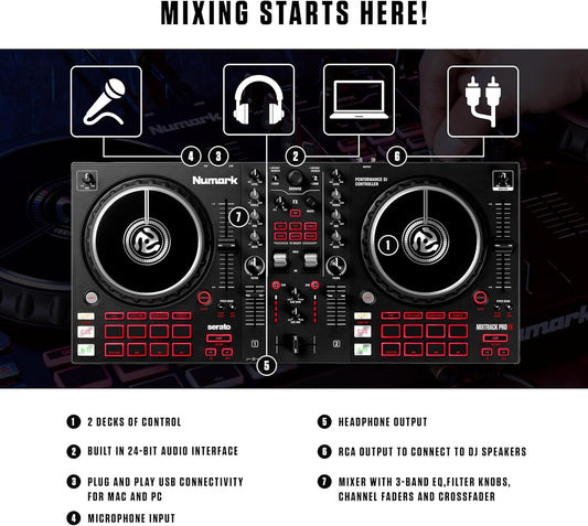 Numark Mixtrack Pro FX Serato DJ Controller with 2 Decks, Mixer, (Effects Paddles and Audio Interface)