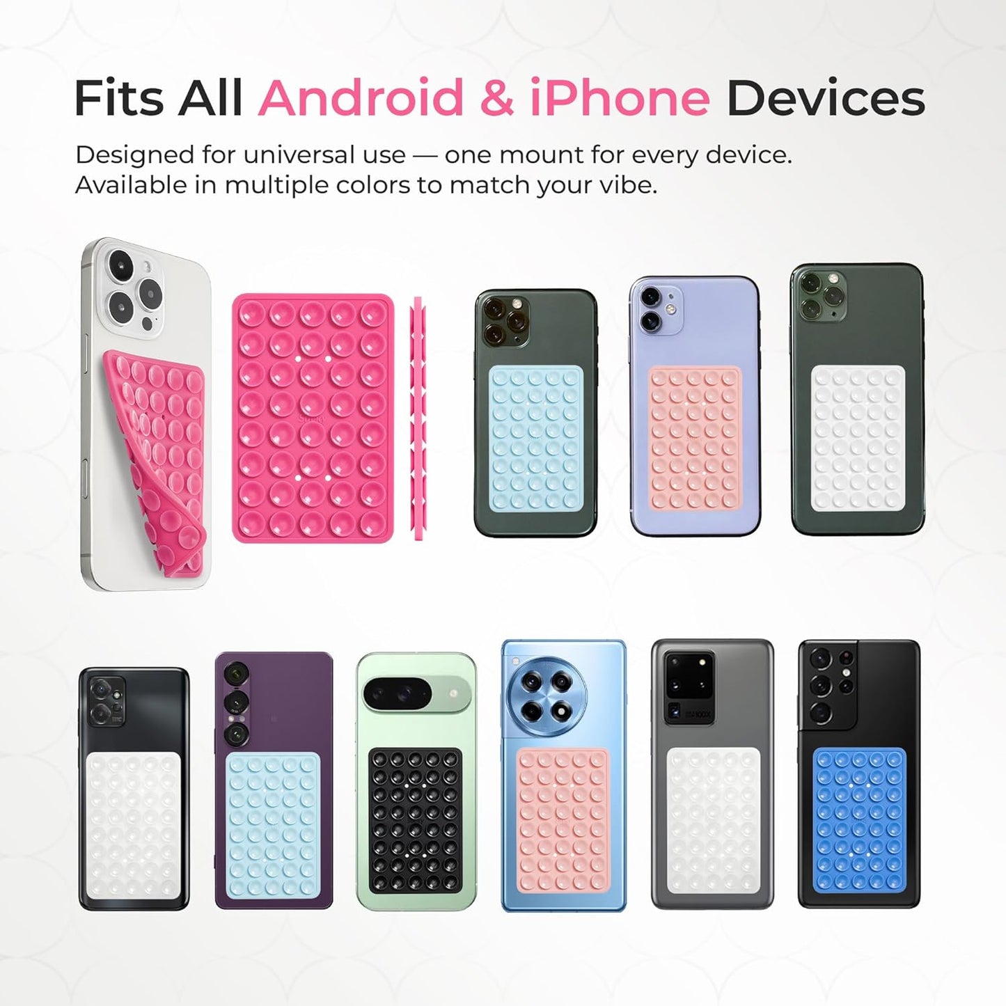 SUCKY Silicone Suction Phone Case Adhesive Mount - Anti-Slip Holder, Hands-Free Fidget Toy, Phone Accessory for iPhone and Android (Hot Pink, Double V2)