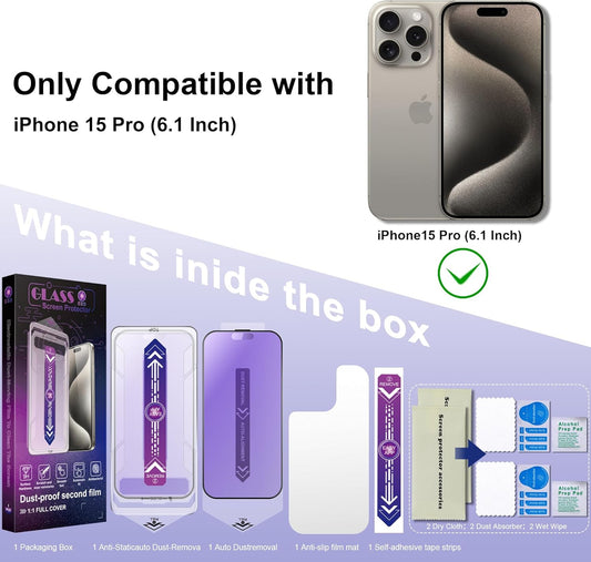 2 Pack Anti Blue Light Matte Screen Protector for iPhone 15 Pro 6.1-Inch Auto Dust Removal, No Bubbles, Tempered Glass Film, Easy Installation