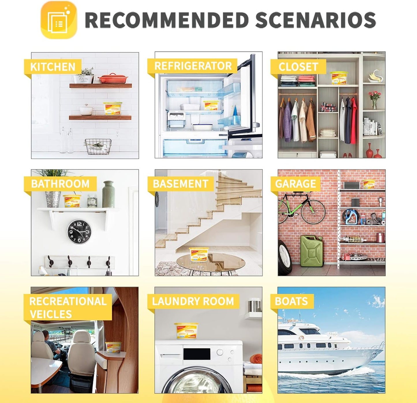 Vacplus Moisture Absorbers 6 Pack, 10.5 Oz Portable Humidity Absorber Boxes for Your Bathroom, Closet & Car, Dehumidifier with Lemon Fragrance, Yellow