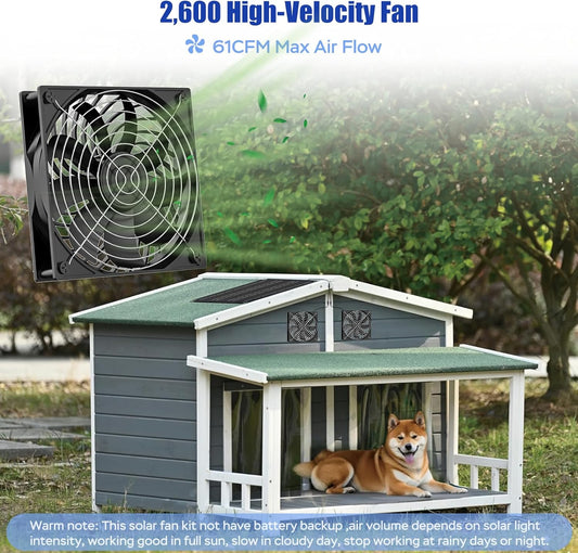 MARBERO 4.7 Inch Solar Powered Fan Kit, 15W Solar Panel with 2 Waterproof Fans, Intake or Exhaust Air Fan wtih 13 Ft Cable for Outside Backyard Chicken Coops, Greenhouses, Dog Houses, Pet Houses