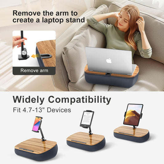 Lap Beanbag Cozy Kindle Pillow Stand for Bed with Adjustable Arm, 360° Tablet Holder, Fits 4.7"-13" Kindle, iPad, Phone, Lap Desk for Hands Free Reading in Bed, Couch, Sofa,Gray
