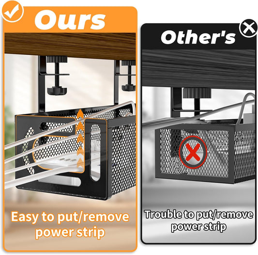 Under Desk Cable Management Tray, 15.7'' No Drill Steel Desk Cable Organizers, Wire Management Tray Cable Management Rack (2 Packs-Black)