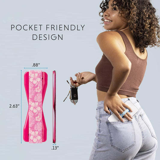 LOVEHANDLE Universal Phone Grip for Smartphones & Mini Tablets - Phone Holder for Hand - Wireless Charging Compatible - Made in The USA - Pink Aloha