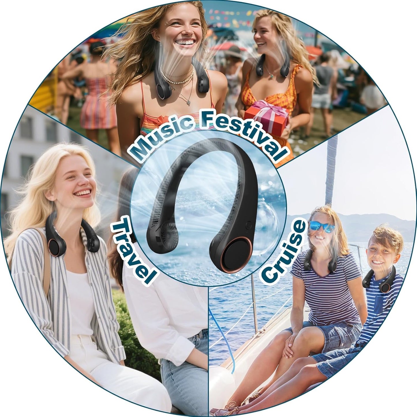 CIVPOWER Neck Fan: Portable Personal Neck Cooling Rechargeable Bladeless Fan - Hands Free 3 Speed 4000 mAh Battery USB Operated Wearable Headphone Design - for Men Women Outdoor Indoor (Black)