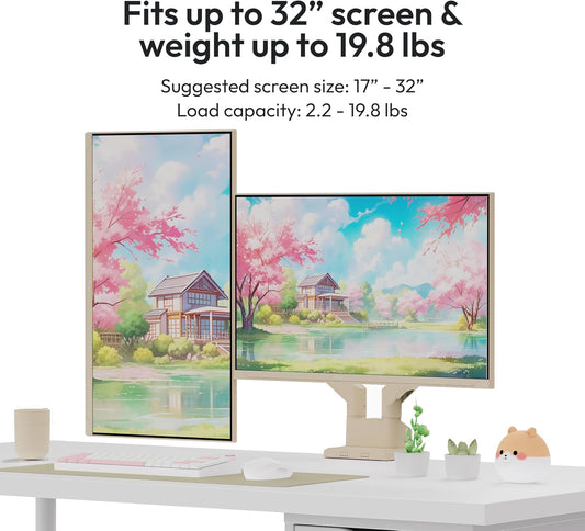 Pixio PS1D Wave Beige Dual Monitor Arm Stand Desk Mount - Fits up to 32 inches Monitors and up to 19.8lbs. VESA Compatibility and Integrated Cable Management