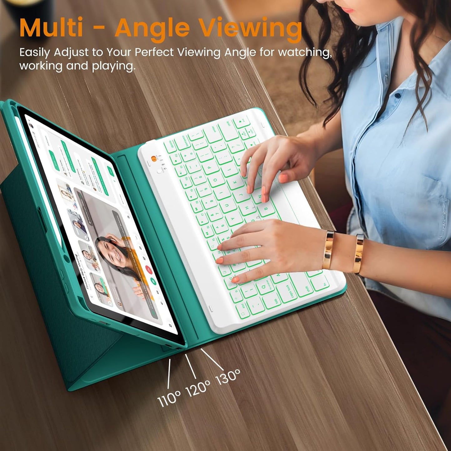 OYEEICE Keyboard Case for iPad Pro 12.9 inch (6th, 5th, 4th Gen) & New Air 13 inch M2, 7 Color Backlit Detachable Wireless Keyboard, Auto Sleep/Wake Cover with Pencil Holder (2022 2021 2020) - Teal