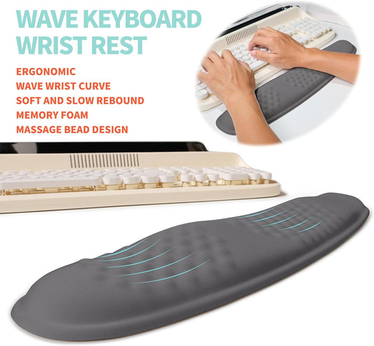 2-in-1 Ergonomic Set, Wave Rise Keyboard Wrist Rest and Massage Bulge Slope Mouse Pad Wrist Support, Cushion Memory Foam Integrated to Relieve Wrist Pain, Deep Gray