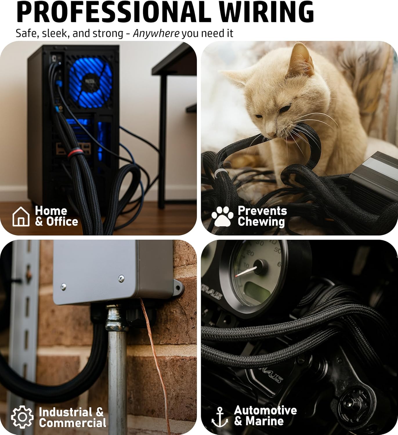 MGI SpeedWare Woven Mesh Split-Sleeve Wire Loom for High-Temperature Automotive Harness and Home Cable Management - 25 feet (1/2")