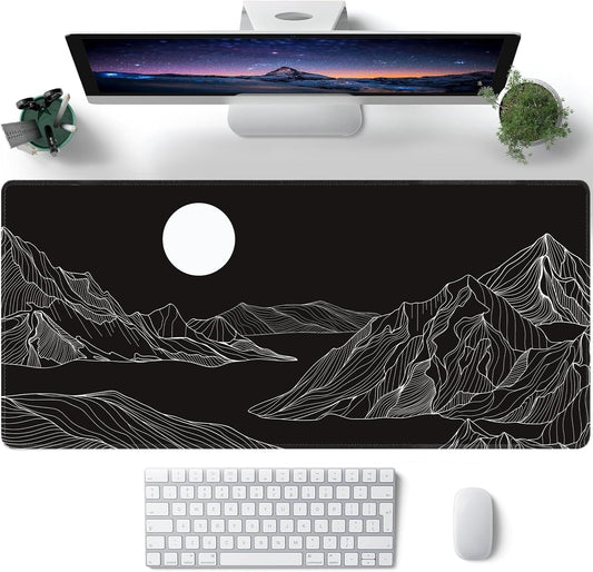 Black and White Mountain Large Mouse Pad,Gaming Keyboard Desk Pad,Extended Mouse Mat Non-Slip Rubber Base with Stitched Edges for Office Game Home XXL 35.4"x15.7"