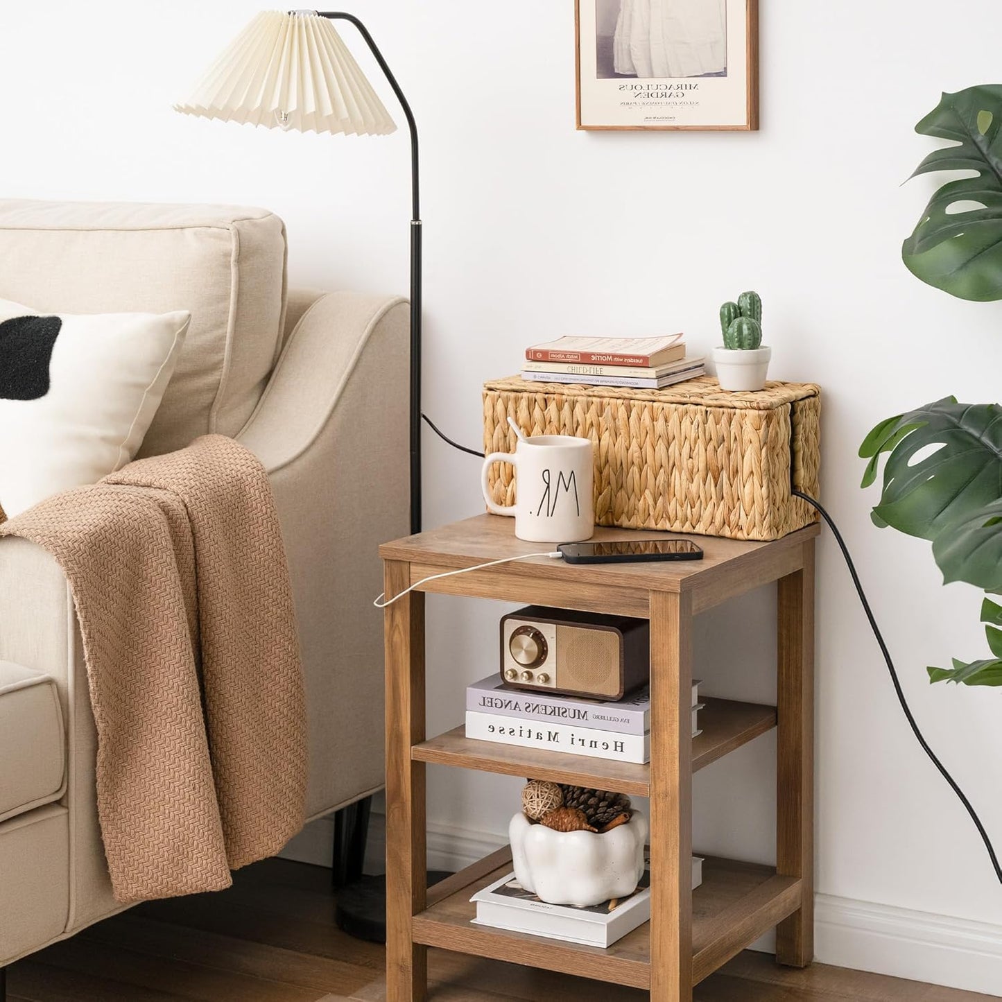 StorageWorks Large Cable Management Box, 2 Slots Wicker Cable Organizer to Hide Cords and Power Strip, Water Hyacinth Cord Hider Box for Home & Office