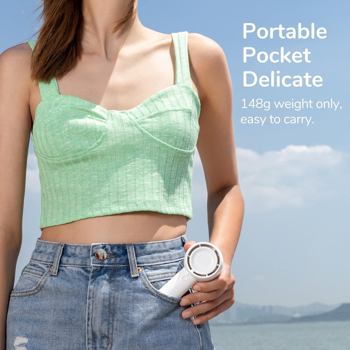 JISULIFE Mini Portable Fan-Bladeless Safe Design, Powerful Turbo Handheld Fan with 5 Speeds, 16Hrs Max Cooling Time,USB Rechargeable, Small Pocket for Travel/Lash, Gifts For Girls/Women