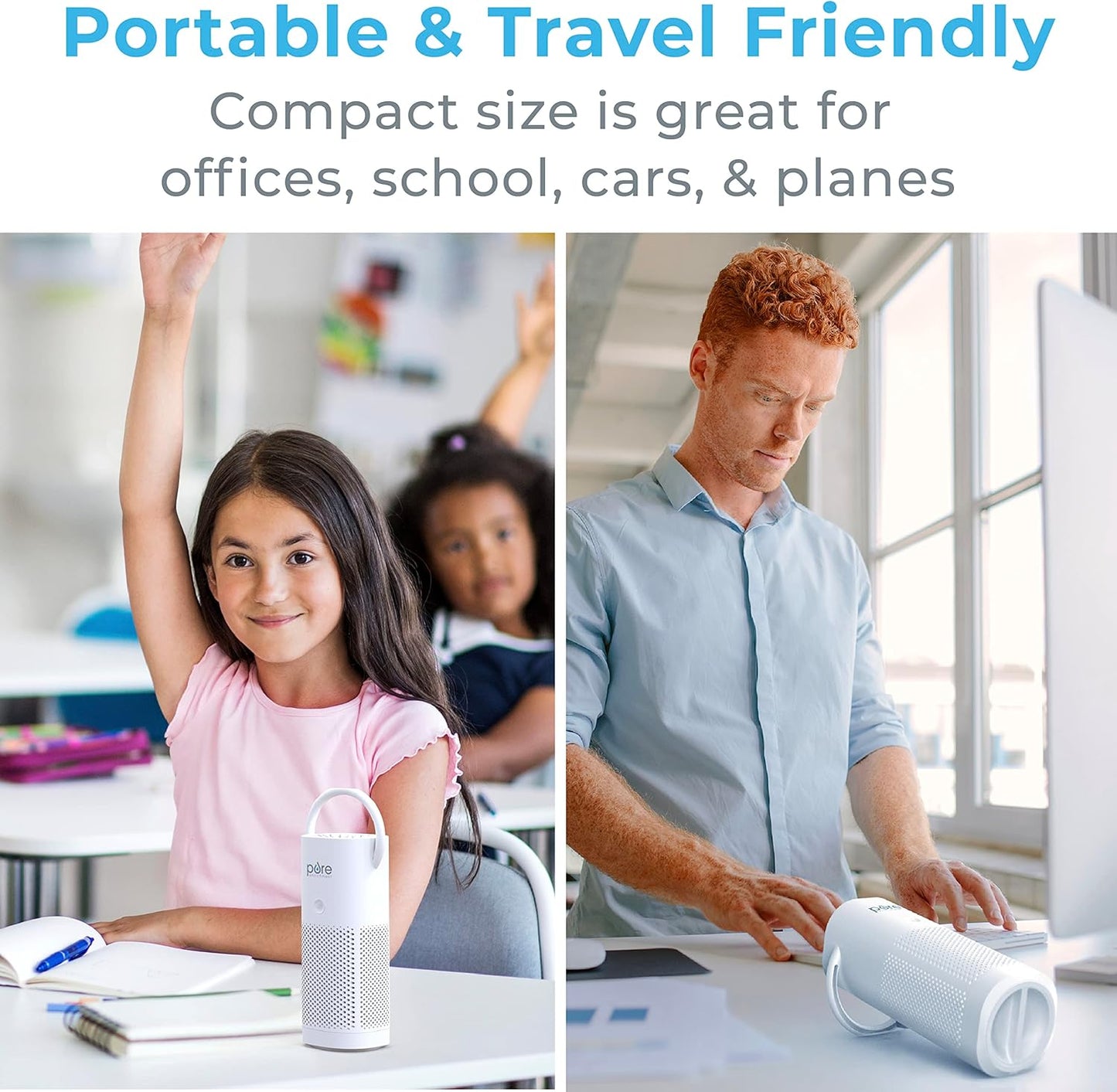 Pure Enrichment PureZone Mini Portable Air Purifier - Cordless True HEPA Filter Cleans Air & Eliminates 99.97% of Dust, Odors, & Allergens Close to You - Cars, School, & Office (White)